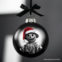 Carregar imagem no visualizador da galeria, Scarecrow Christmas Spooky Portrait Glass Ornament, Black Horror Halloween Tree Decoration