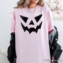 Load image into Gallery viewer, Scary Pumpkin Face T‑Shirt, Minimalist Tee with Spooky Flair