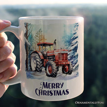 Carregar imagem no visualizador da galeria, Vintage Tractor Personalized Mug, Pristine Snowy Serenity Christmas Gift With Custom Name and Date