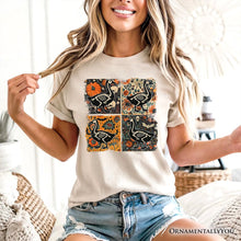 Carregar imagem no visualizador da galeria, Skeleton Goose Patchwork T-Shirt, Floral Halloween Tee for The Spooky Season