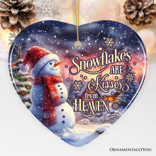Load image into Gallery viewer, Snowflakes are Kisses from Heaven Quote Christmas Ornament, Snowman under the Twilight Sky Memorial Gift