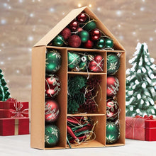 Carregar imagem no visualizador da galeria, Sophisticated Red and Green Saturated Ornament Ball Bundle Set, Refined Forest Nature Glittered Patterns on Baubles, 70 Pieces