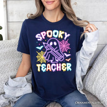 Load image into Gallery viewer, Spooky Teacher Neon Ghost T-Shirt, Retro Halloween Tee for Educators