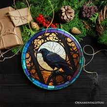 Carregar imagem no visualizador da galeria, Stained Glass Creepy Dark Raven Ornament, Horror and Elegance