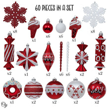 Carregar imagem no visualizador da galeria, Sweets and Candy Theme Christmas Ornament Bundle, Assorted 60 Bauble off Candies, Ice Cream, Donut, and Glittery Round Balls