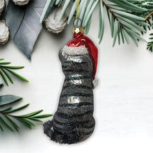 Load image into Gallery viewer, Tabby Cat with Santa Hat Glass Christmas Ornament