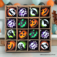 Load image into Gallery viewer, The Face of Spooky Horror 16 Piece Ornament Shatterproof Bundle Set, Halloween Pumpkin, Zombie, and Goblin