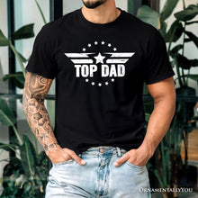 Load image into Gallery viewer, Top Dad Military Star T-Shirt, White and Black Patriotic Tee for Heroic and Proud Fathers