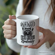 Carregar imagem no visualizador da galeria, Unhinged and Feral Personalized Mug, Funny Raccoon Rock Hands Gift with Custom Name