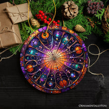 Load image into Gallery viewer, Whispering Shadows Enchanted Cobweb Stained Glass Style Ceramic Ornament, Halloween Themed Christmas Gift and Decor