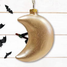 Load image into Gallery viewer, Wicked Witch and Crescent Moon Glass Christmas Ornament, Spooky Halloween Gift