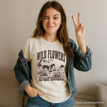 Carregar imagem no visualizador da galeria, Wild Flowers and Wild Horses T-Shirt, Retro Western White and Natural Tee for Free-Spirited Women