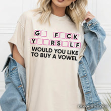 Load image into Gallery viewer, Would You Like To Buy A Vowel Puzzle T-Shirt, Funny Sarcastic White and Natural Tee for Witty Women