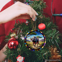 Carregar imagem no visualizador da galeria, African Buffalo Wildlife Encounter Stained Glass Style Ceramic Ornament, Safari Animals Christmas Gift and Decor