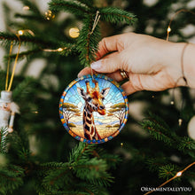 Load image into Gallery viewer, African Giraffe Stained Glass Style Ceramic Ornament, Safari Animals Christmas Gift and Decor