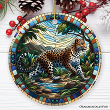 Carregar imagem no visualizador da galeria, African Leopard Expedition Stained Glass Style Ceramic Ornament, Safari Animals Christmas Gift and Decor