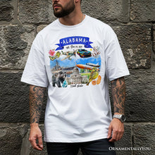 Load image into Gallery viewer, Artistic Alabama State Themes and Landmarks T-Shirt, Tee for History and Travel Lovers