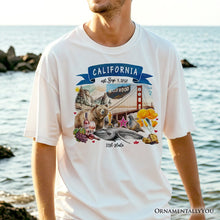 Load image into Gallery viewer, Artistic California State Themes and Landmarks T-Shirt, Tee for History and Travel Lovers