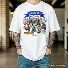 Load image into Gallery viewer, Artistic Colorado State Themes and Landmarks T-Shirt, Tee for History and Travel Lovers