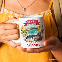 Load image into Gallery viewer, Artistic Hawaii State Themes and Landmarks Personalized Mug With Custom Name