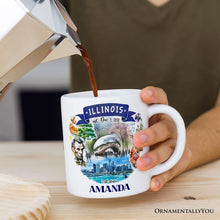 Load image into Gallery viewer, Artistic Illinois State Themes and Landmarks Personalized Mug With Custom Name