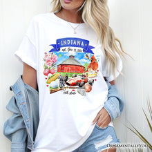 Load image into Gallery viewer, Artistic Indiana State Themes and Landmarks T-Shirt, Tee for History and Travel Lovers