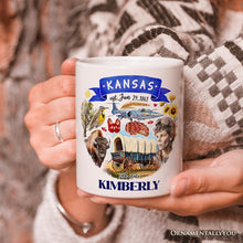 Load image into Gallery viewer, Artistic Kansas State Themes and Landmarks Personalized Mug With Custom Name