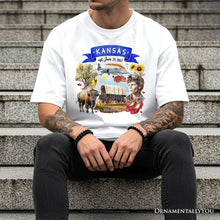 Load image into Gallery viewer, Artistic Kansas State Themes and Landmarks T-Shirt, Tee for History and Travel Lovers