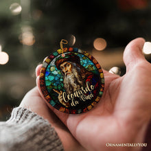 Load image into Gallery viewer, Artistic Leonardo da Vinci Self-Portrait in Stained Glass Themed Christmas Ornament, Medieval Renaissance Italy Keepsake