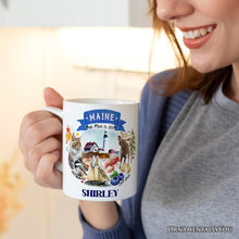 Load image into Gallery viewer, Artistic Maine State Themes and Landmarks Personalized Mug With Custom Name