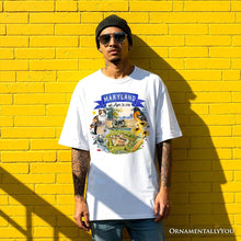 Load image into Gallery viewer, Artistic Maryland State Themes and Landmarks T-Shirt, Tee for History and Travel Lovers