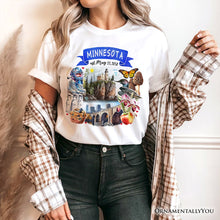 Load image into Gallery viewer, Artistic Minnesota State Themes and Landmarks T-Shirt, Tee for History and Travel Lovers