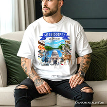 Load image into Gallery viewer, Artistic Mississippi State Themes and Landmarks T-Shirt, Tee for History and Travel Lovers