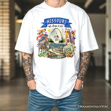Load image into Gallery viewer, Artistic Missouri State Themes and Landmarks T-Shirt, Tee for History and Travel Lovers