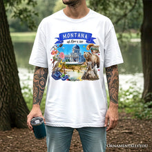 Load image into Gallery viewer, Artistic Montana State Themes and Landmarks T-Shirt, Tee for History and Travel Lovers