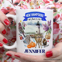 Cargar imagen en el visor de la galería, Artistic New Hampshire State Themes and Landmarks Personalized Mug With Custom Name