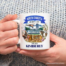 Cargar imagen en el visor de la galería, Artistic North Dakota State Themes and Landmarks Personalized Mug With Custom Name