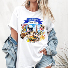 Load image into Gallery viewer, Artistic Oregon State Themes and Landmarks T-Shirt, Tee for History and Travel Lovers
