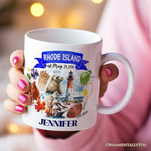 Load image into Gallery viewer, Artistic Rhode Island State Themes and Landmarks Personalized Mug With Custom Name