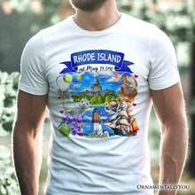 Load image into Gallery viewer, Artistic Rhode Island State Themes and Landmarks T-Shirt, Tee for History and Travel Lovers