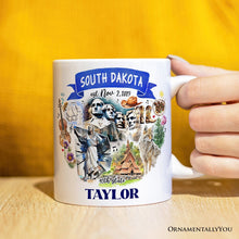 Load image into Gallery viewer, Artistic South Dakota State Themes and Landmarks Personalized Mug With Custom Name