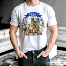 Cargar imagen en el visor de la galería, Artistic Texas State Themes and Landmarks T-Shirt, Tee for History and Travel Lovers