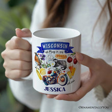 Carregar imagem no visualizador da galeria, Artistic Wisconsin State Themes and Landmarks Personalized Mug With Custom Name