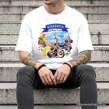 Carregar imagem no visualizador da galeria, Artistic Wisconsin State Themes and Landmarks T-Shirt, Tee for History and Travel Lovers