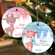 Carregar imagem no visualizador da galeria, Baby's First Christmas Reindeer Girl and Boy Christmas Ornament