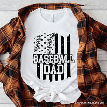 Load image into Gallery viewer, Baseball Dad T-Shirt, Black and White Patriotic Tee for Sports Fathers