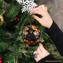 Load image into Gallery viewer, Bewitching Skeletal Sorcery Stained Glass Style Ceramic Ornament, Halloween Themed Christmas Gift and Decor