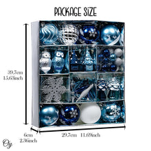 Load image into Gallery viewer, Blue and Silver Ornament Bundle Set, Owls and Glittery Winter Tree 80 Piece Set