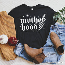 Cargar imagen en el visor de la galería, Checkered Motherhood Lightning T-Shirt, Black and White Retro Tee for Strong Mothers