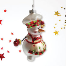Load image into Gallery viewer, Cheerful Holiday Snowman Chef Glass Christmas Ornament